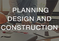 Image: architect working with the words planning, design and construction, click to access the on-demand planning, design and construction videos
